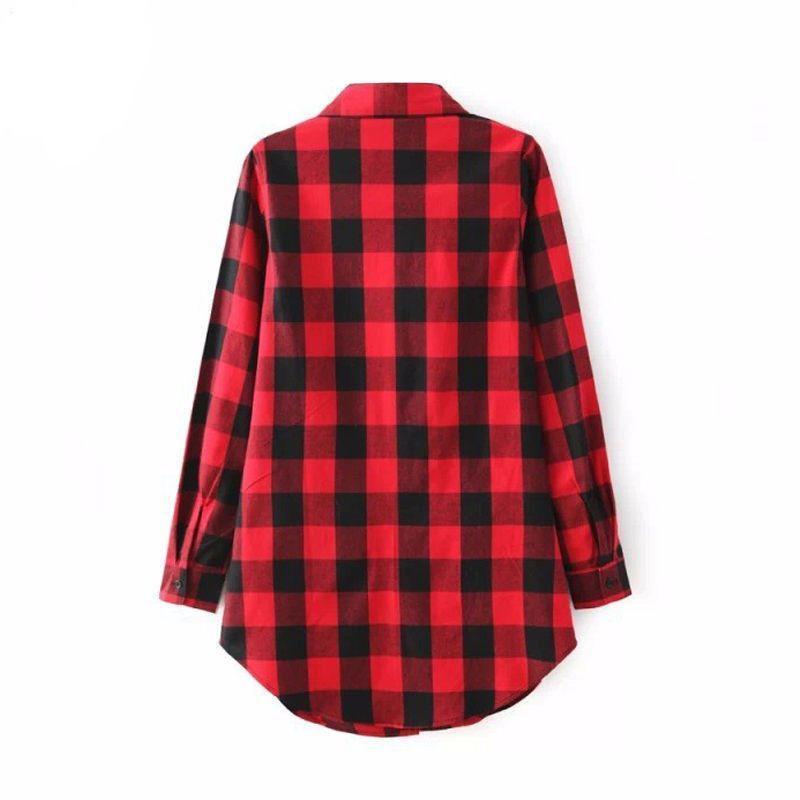 Vintage Overszied Red Black Plaid Flannel Tee Shirt Button Up on sale - SOUISEE