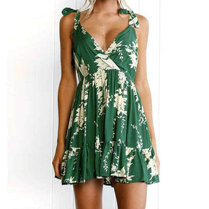 Floral Flowy Plunge Short Dress Open Backs on sale - SOUISEE