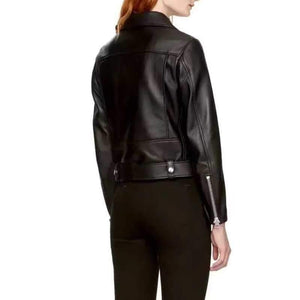 Womens Motorcycle Style Black Faux Leather Moto Jacket on sale - SOUISEE