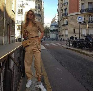 High Waisted Baggy Carrot Trousers Cargo Pants With Chains on sale - SOUISEE