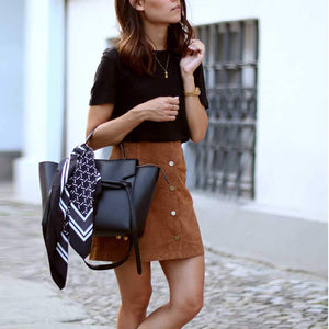 Front Button Up High Waisted Mini Suede Skirt on sale - SOUISEE