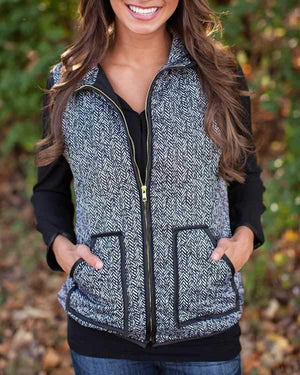 Vintage Womens Quilted Herringbone Puffer Vest on sale - SOUISEE