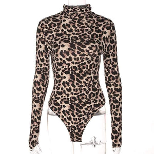 Cheetah Leopard Print Long Sleeve Thong Bodysuit on sale - SOUISEE