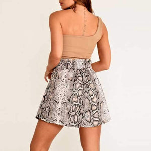 Retro Tie Waist Snake Print High Waisted Paperbag Shorts on sale - SOUISEE