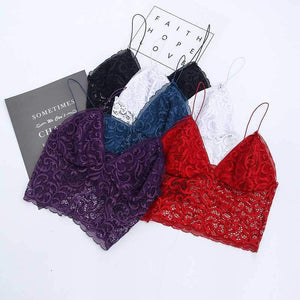 V Neck lace trim cami crop top camisoles tanks tops on sale - SOUISEE