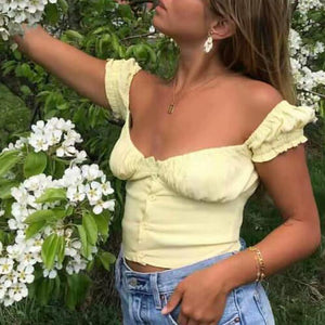 Elastic Arms On or Off Shoulders Cupped Bustier Button Through Top on sale - SOUISEE