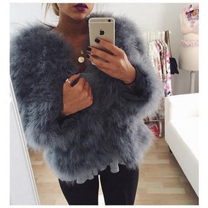 Classy Womens Furry Genuine Ostrich Feather Fur Coats Online on sale - SOUISEE