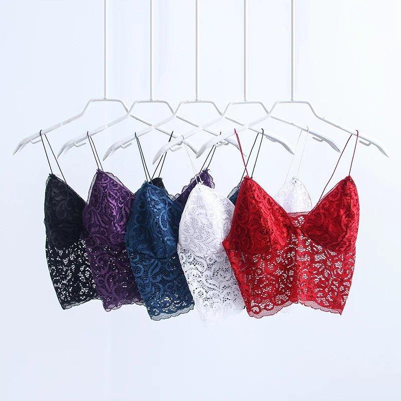 V Neck lace trim cami crop top camisoles tanks tops on sale - SOUISEE