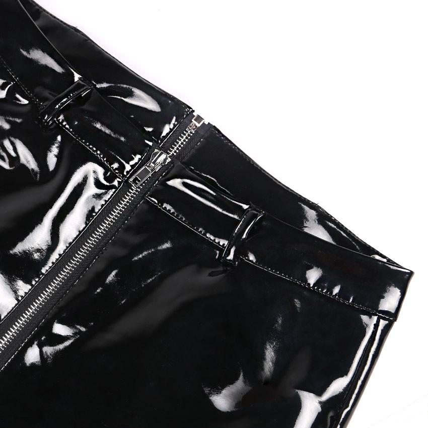 High Waisted Faux Leather Zipper glossy leather Skinny pants on sale - SOUISEE