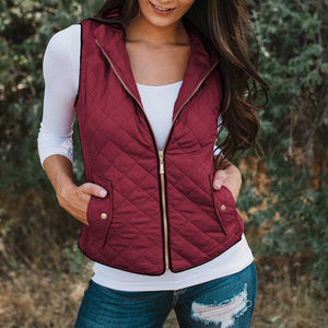 Quilted Cotton Zip Up Plaid Puffer Womens Vest on sale - SOUISEE