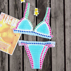 Rainbow Bohemian Trim Crochet Bathing Suit Swimsuit Sets