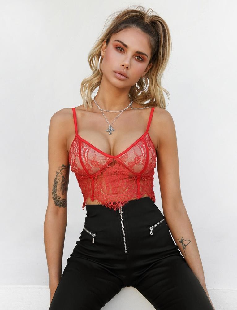 Adjustable Spaghetti Strap Embroidery Lace Bustier Cami Bra Top on sale - SOUISEE