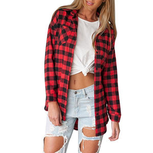 Vintage Overszied Red Black Plaid Flannel Tee Shirt Button Up on sale - SOUISEE