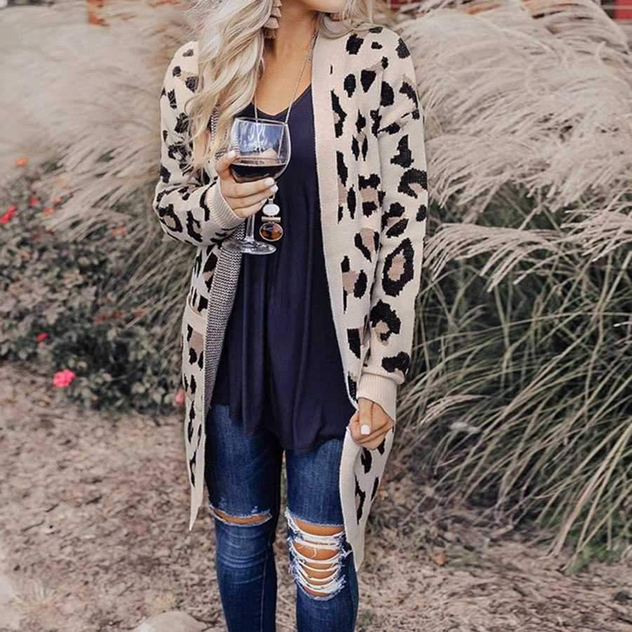 Retro Leopard Spotted Prints Oversized Comfy Long Cardigan Sweaters on sale - SOUISEE