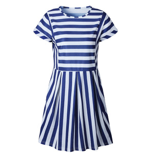 Slimming High Waisted Striped Short Sleeve Swing Dress on sale - SOUISEE