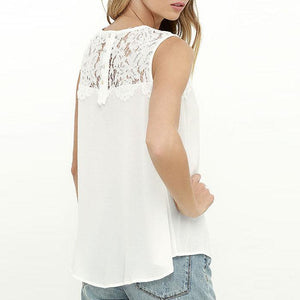 Casual Round Neck Lace Tank Top Tee Shirts Sleeveless on sale - SOUISEE