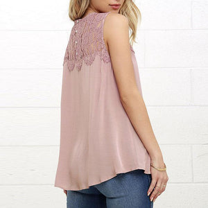 Casual Round Neck Lace Tank Top Tee Shirts Sleeveless on sale - SOUISEE