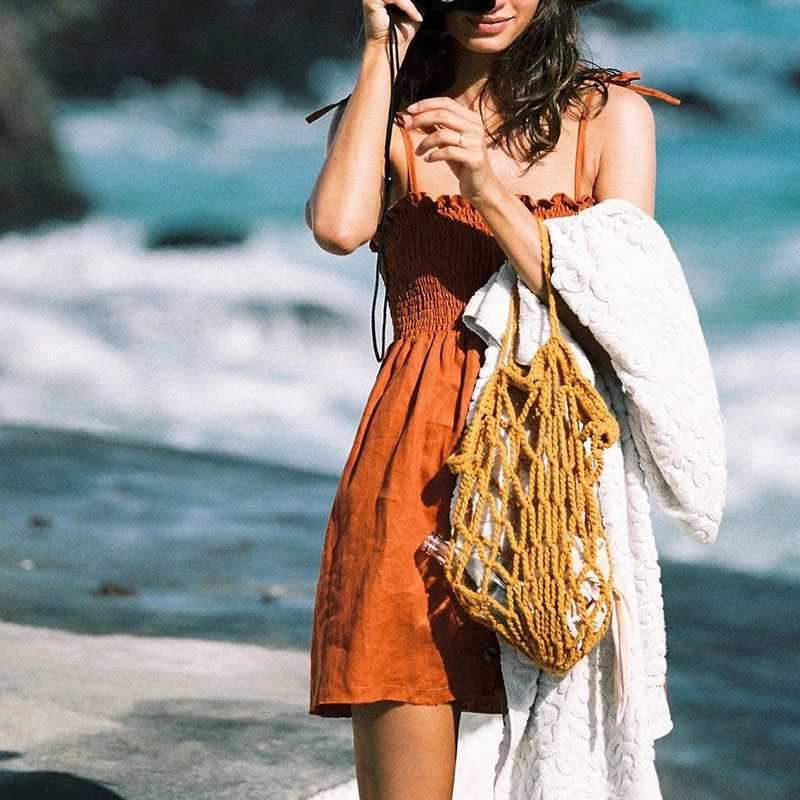 Fit Stretch Ruched Button Front Tie Shoulder Mini Sundress on sale - SOUISEE
