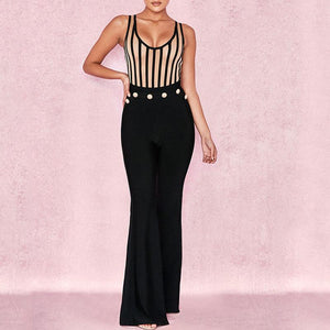 Sexy Striped Seethrough Mesh Low Cut Sleeveless Bodysuit on sale - SOUISEE