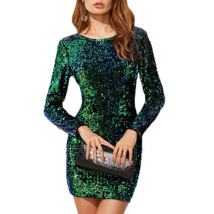 Sparkly Sequin Embellished Long Sleeve Sheath Cocktail Dress on sale - SOUISEE