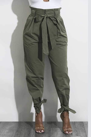 High Waisted Bow Tie Waist Cargo Pants Baggy Trousers on sale - SOUISEE