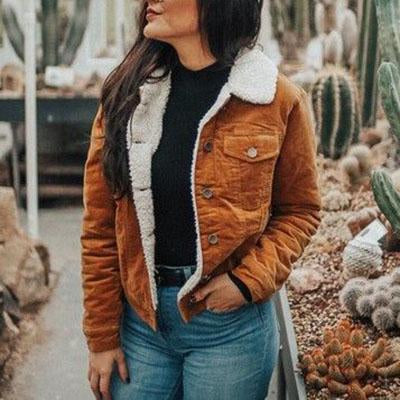 Fur Fleece Lined Shearling Corduroy Trucker Jacket on sale - SOUISEE