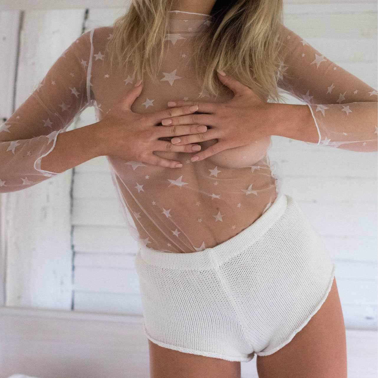 Sexy High Neck Sheer Star Mesh Shirt Top on sale - SOUISEE