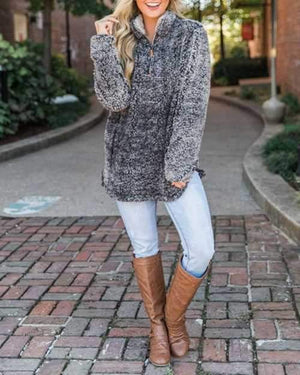 Quarter Zip Oversized Fuzzy Sherpa Fleece Pullover Jacket SOUISEE