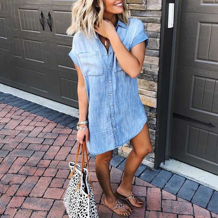 Casual Button Up Denim T-Shirt Dress on sale - SOUISEE
