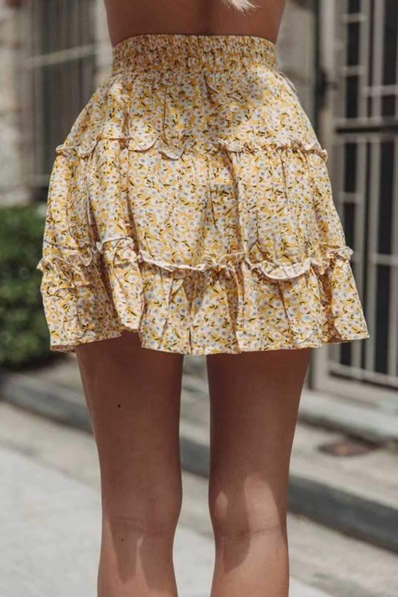 Elastic Fitting Boho Tie Front High Waist Layered Ruffle Floral Skirt on sale - SOUISEE