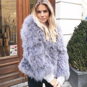 Classy Womens Furry Genuine Ostrich Feather Fur Coats Online on sale - SOUISEE