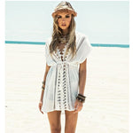 Vacation Deep V Neck White Crochet Lace Beach Dress Cover Ups on sale - SOUISEE