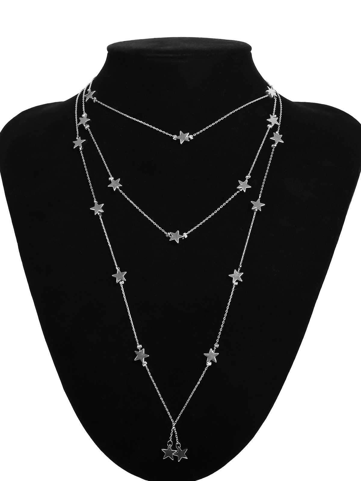 Stars Beaded Multi Layered Chocker Necklace Gold on sale - SOUISEE