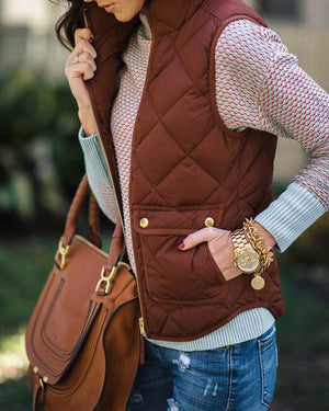 Quilted Cotton Zip Up Plaid Puffer Womens Vest on sale - SOUISEE