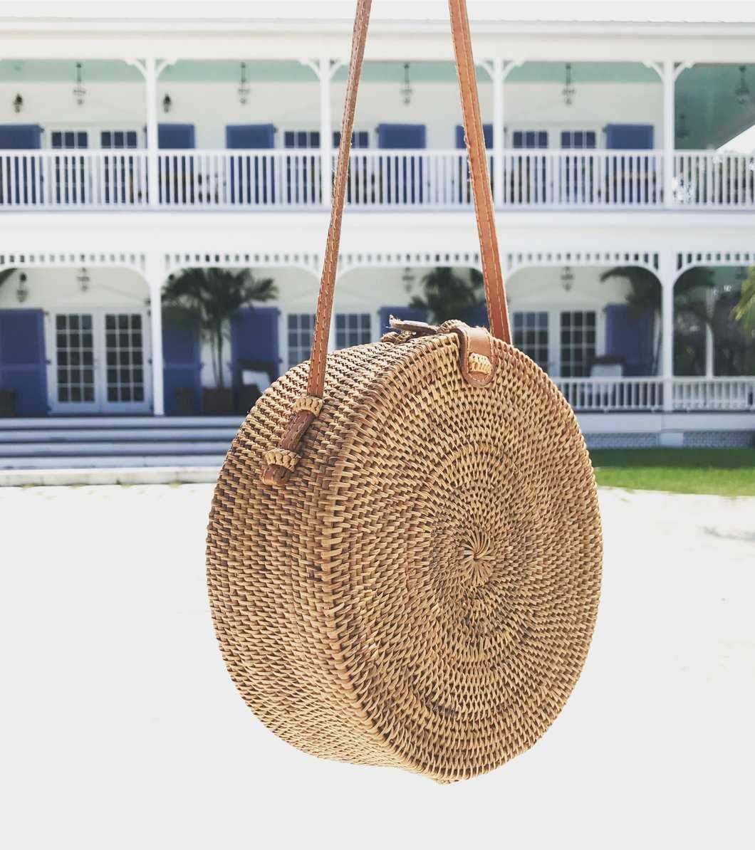 Boho Handmade Round Woven Handbag Bali Rattan Crossbody Beach Bag on sale - SOUISEE