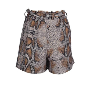 Retro Tie Waist Snake Print High Waisted Paperbag Shorts on sale - SOUISEE
