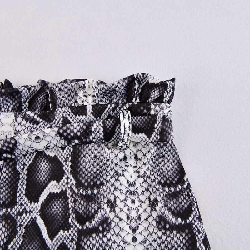 Retro Tie Waist Snake Print High Waisted Paperbag Shorts on sale - SOUISEE