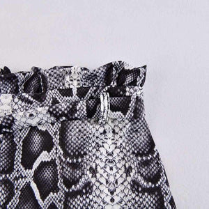 Retro Tie Waist Snake Print High Waisted Paperbag Shorts on sale - SOUISEE