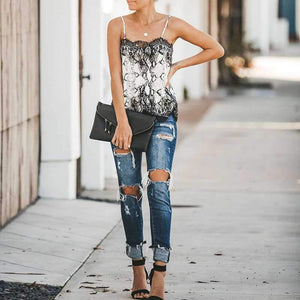 Retro Print Snake Leopard Lace Cami Tank Spaghetti Top on sale - SOUISEE