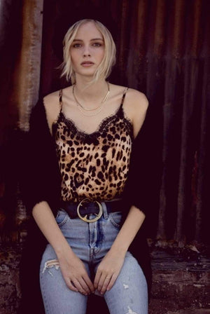 Retro Print Snake Leopard Lace Cami Tank Spaghetti Top on sale - SOUISEE