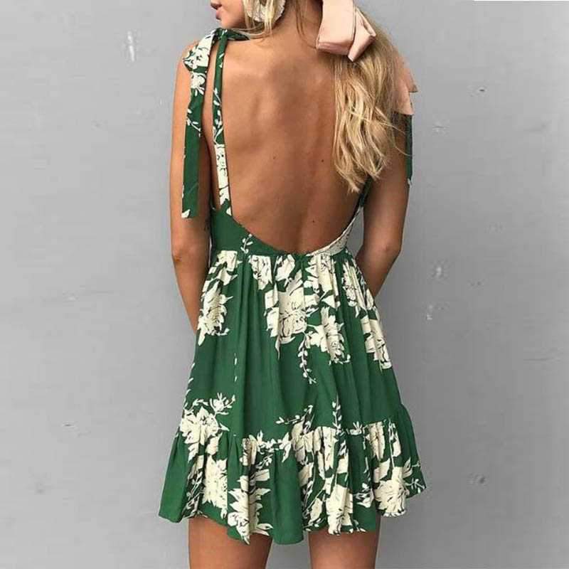 Floral Flowy Plunge Short Dress Open Backs on sale - SOUISEE