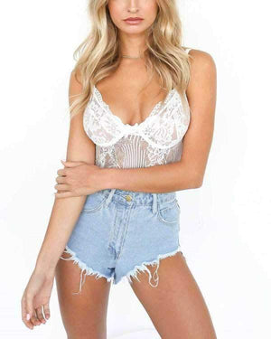 Floral Striped Mesh High Rise Lace bodysuit White & Black on sale - SOUISEE