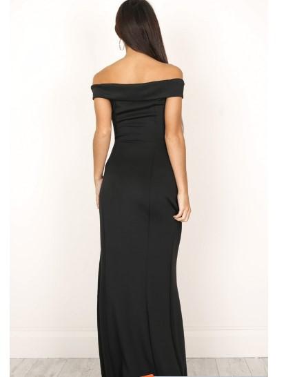 Deep V Neck Off The Shoulder Long Maxi Dress High Slit on sale - SOUISEE