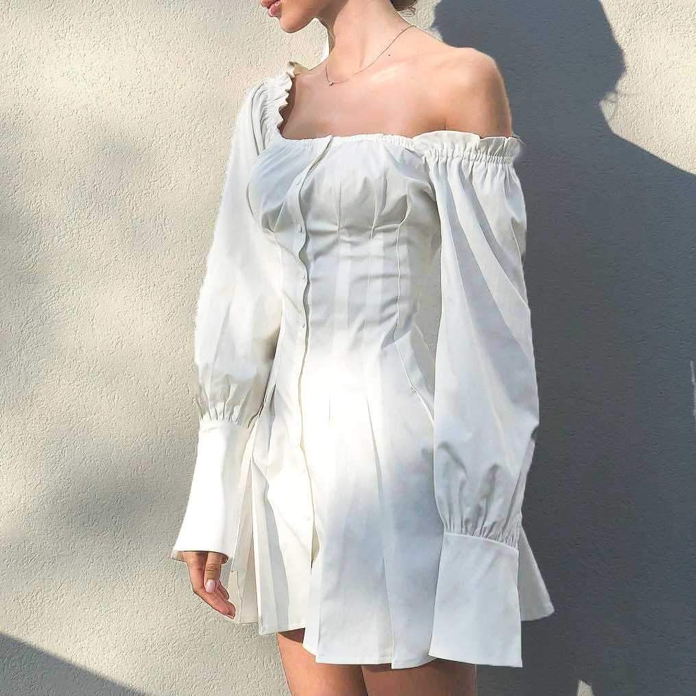 Flowy Long Puff Sleeve Off Shoulder Mini Dress on sale - SOUISEE