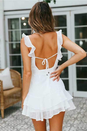 Chiffon Striped Ruffle Strap Short Tulle Tiered Ruffle Mini Dress Open Back on sale - SOUISEE