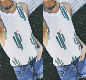 Free Ship Cactus Print High Neck Tank Tees on sale - SOUISEE