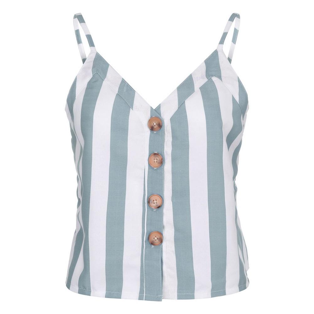 Patchwork Striped V Neck Button Up Cami Top on sale - SOUISEE
