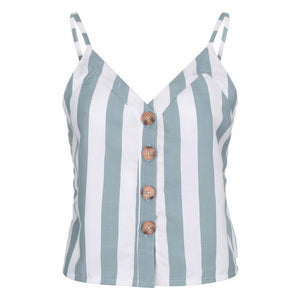 Patchwork Striped V Neck Button Up Cami Top on sale - SOUISEE