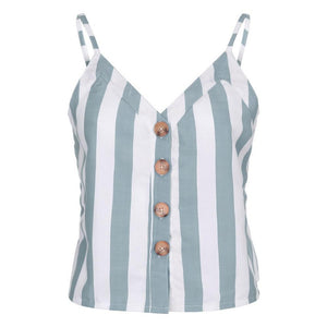 Patchwork Striped V Neck Button Up Cami Top on sale - SOUISEE