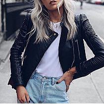 Womens Motorcycle Style Black Faux Leather Moto Jacket on sale - SOUISEE